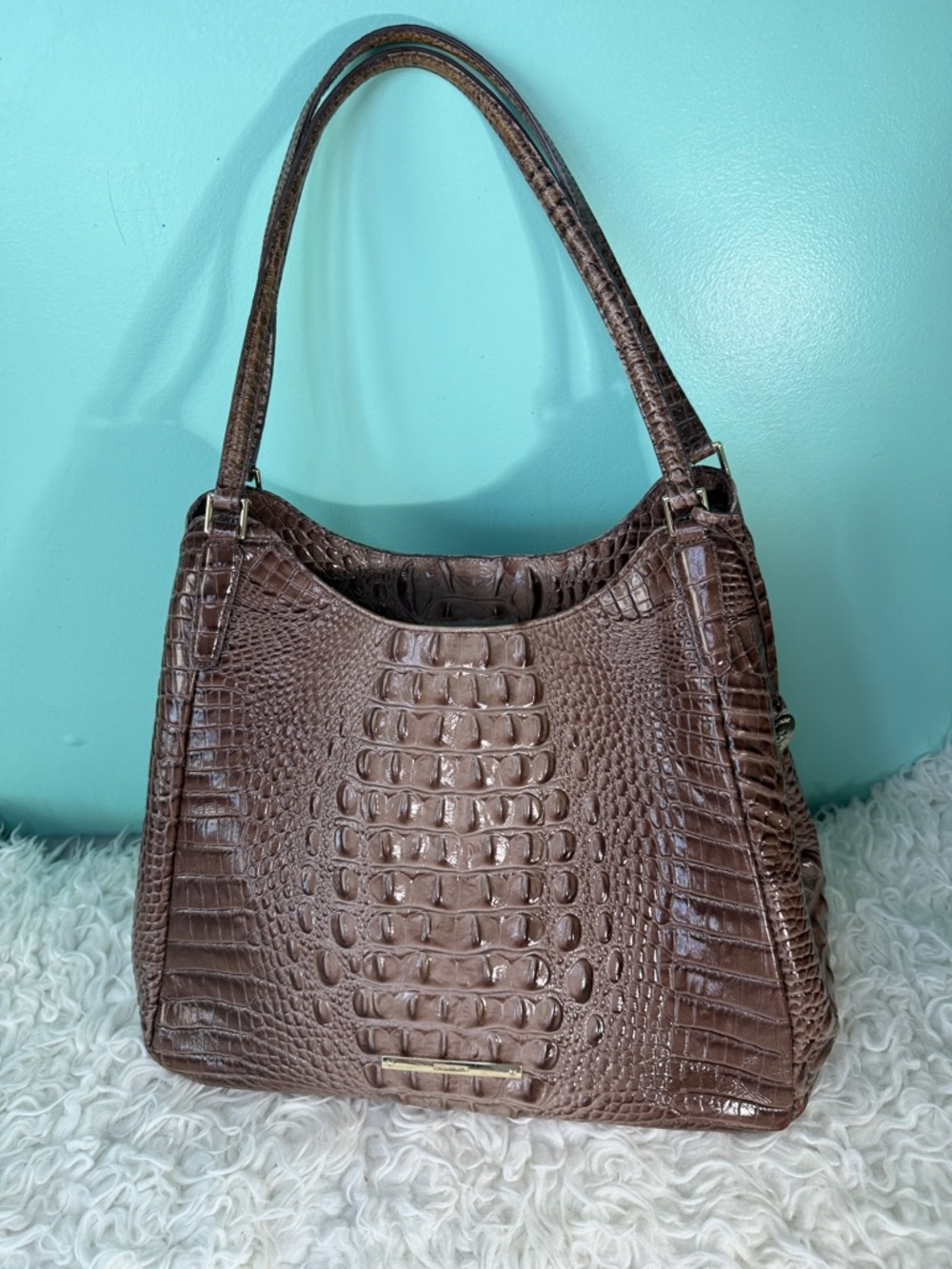 Brahmin Medium Satchel Chocolate Croc-Embossed Shoulder Bag